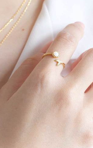 Heart and Opal Flower Ring