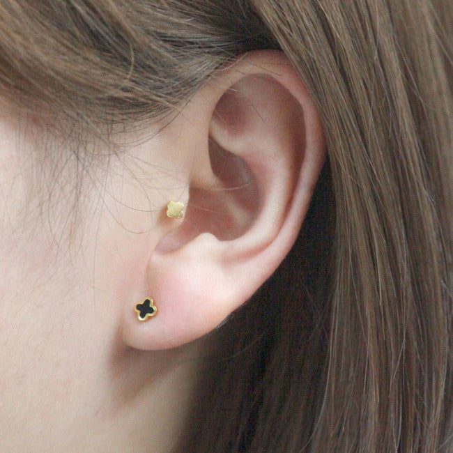 Black Enamel Clover Stud