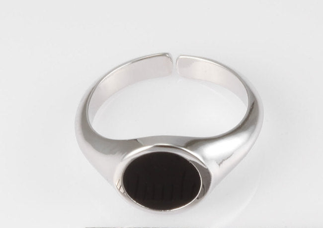 Black Round Enamel Signet Ring