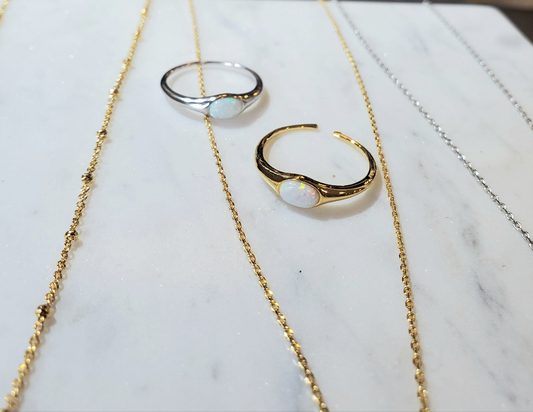 Oval White Opal Ring