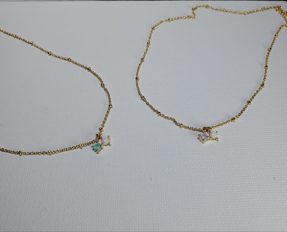 Opal and Pink / Opal and Green Charm Necklace