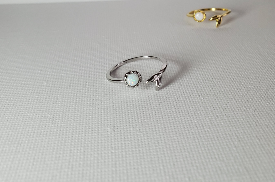 Heart and Opal Flower Ring
