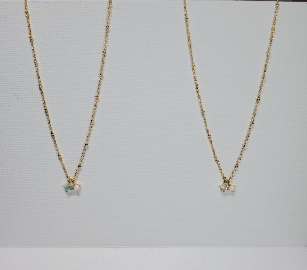 Opal and Pink / Opal and Green Charm Necklace