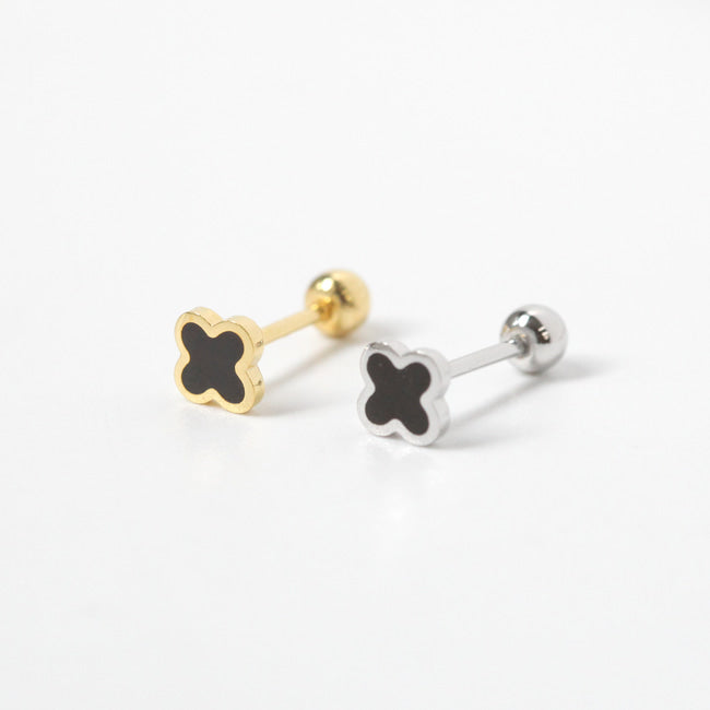 Black Enamel Clover Stud