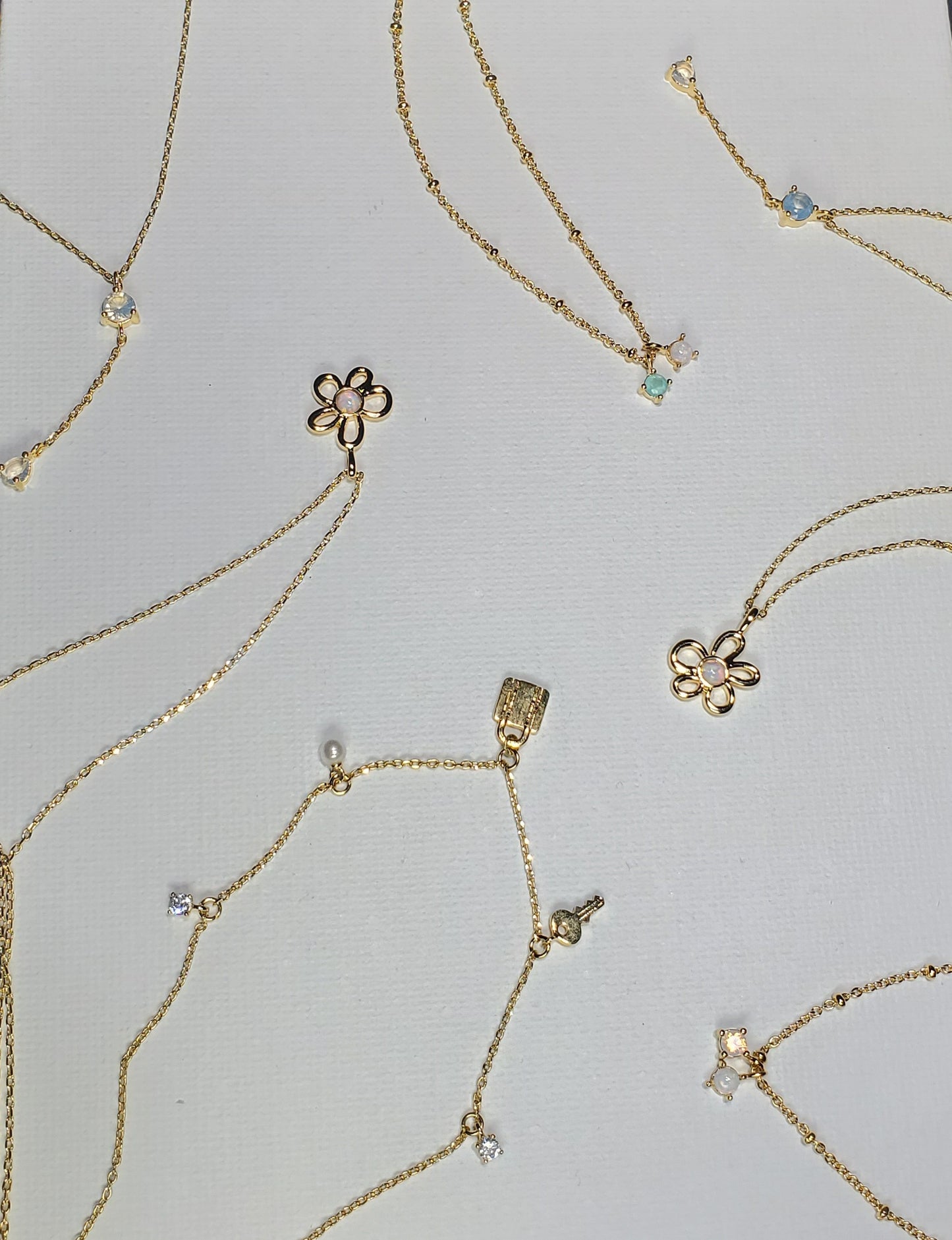 Opal and Pink / Opal and Green Charm Necklace