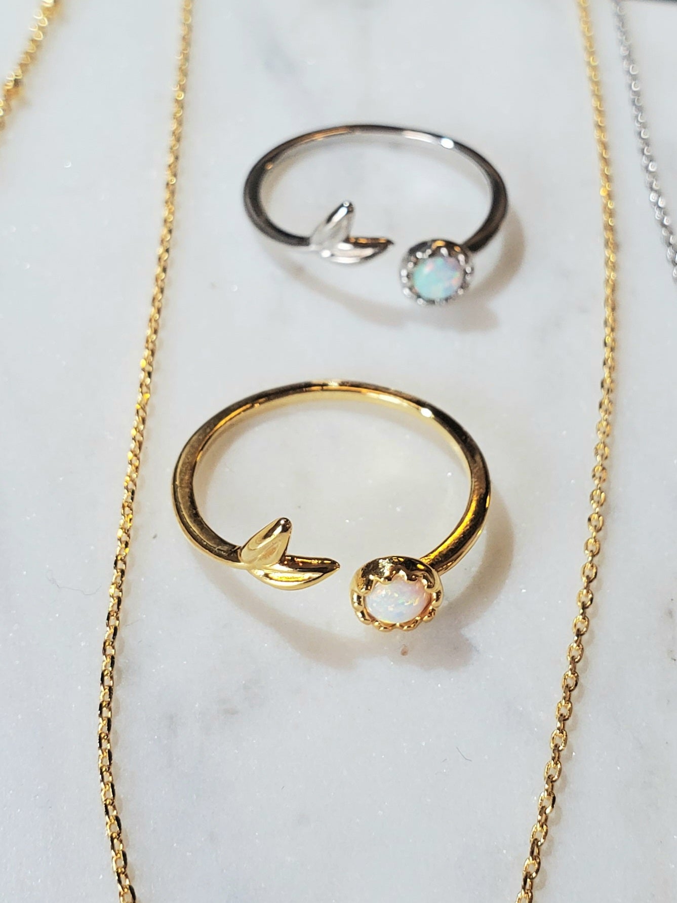 Heart and Opal Flower Ring