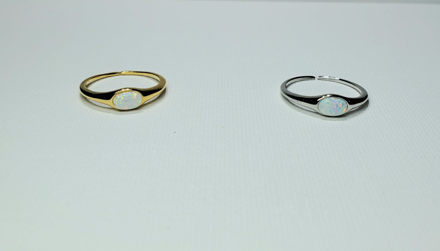 Oval White Opal Ring